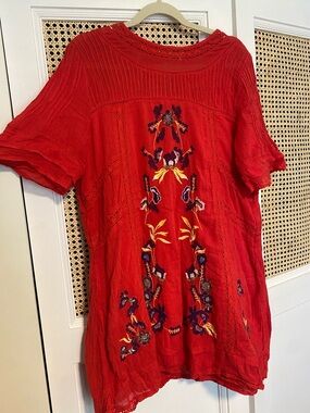 Free People Red Embroidered Mini Dress